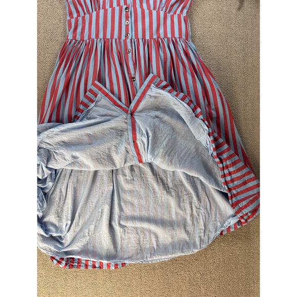 Pink Chicken Dress Womens Large Button Front Midi Striped Trad Wife Cottage - Picture 5 of 11